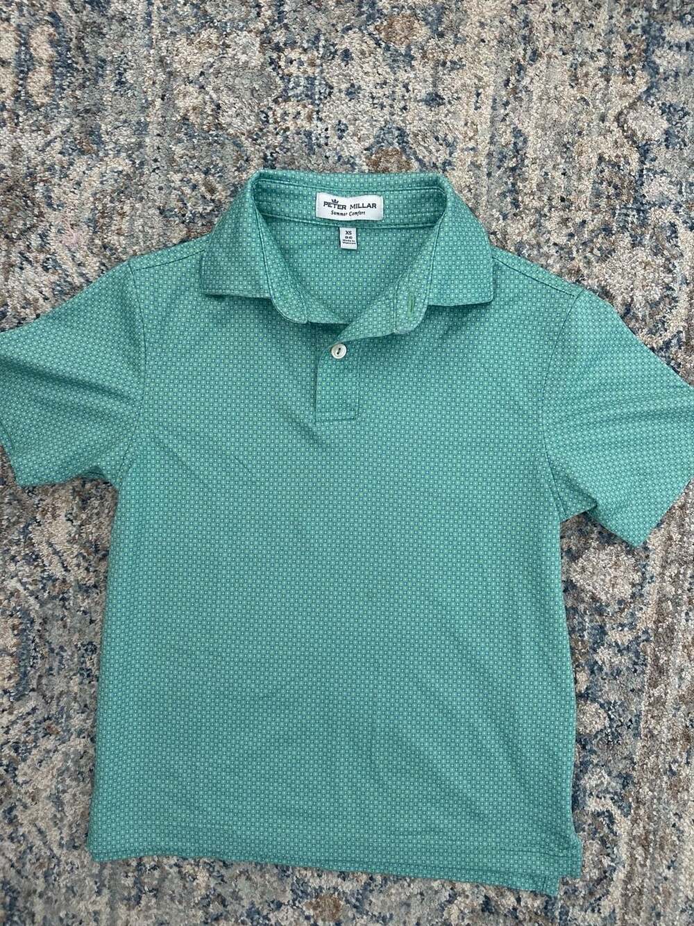 Peter Millar Summer Comfort Boys Green Geometric Print Performance Polo